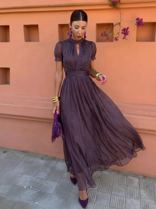 CAYETANA | Robe Longue en Mousseline Col Montant