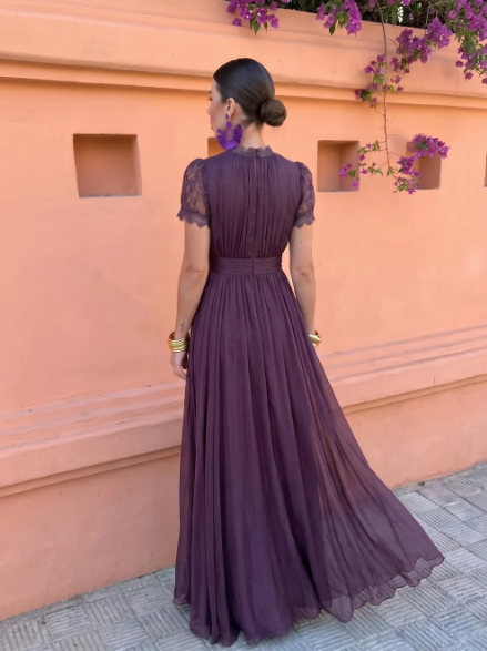 CAYETANA | Robe Longue en Mousseline Col Montant