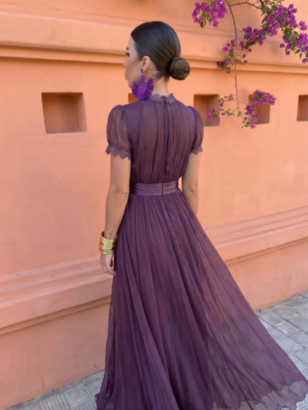 CAYETANA | Robe Longue en Mousseline Col Montant