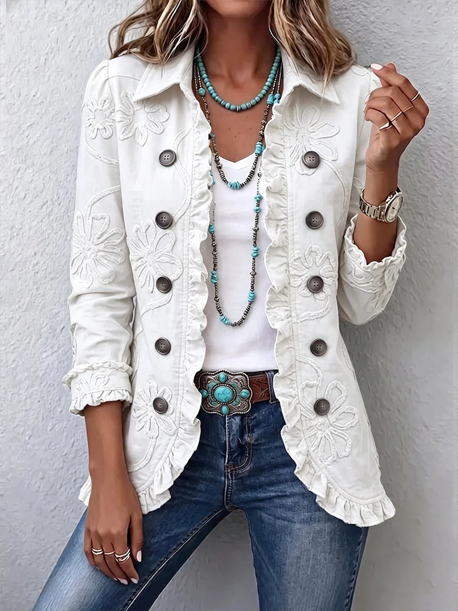 CAMELIA | Veste Bohème Brodée Fleurs Ivoire