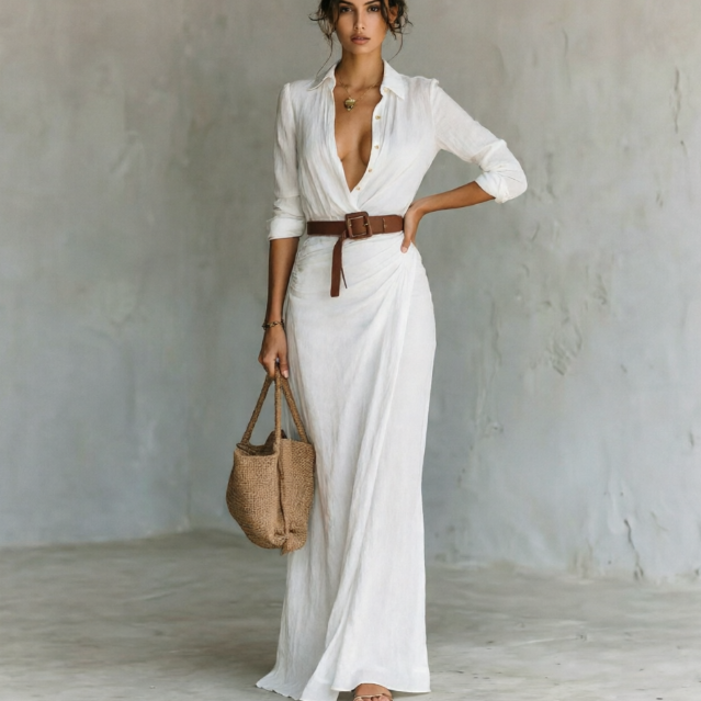 COSTANZA | Robe Maxi à Col Revers