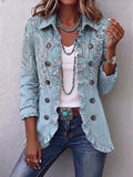 EMILIA | Veste Paisley Vintage Bleu Ciel à Ruchés