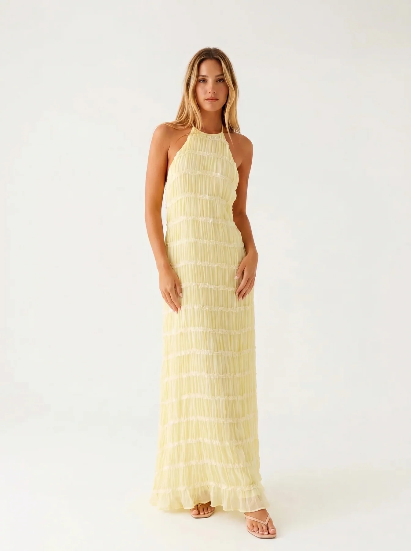 Violeta vestido largo amarillo – vista frontal