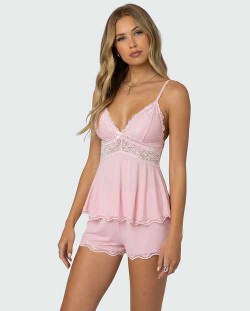 Conjunto encaje rosa - vista frontal