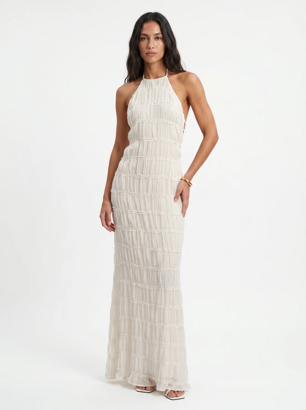 Violeta vestido largo blanco – vista frontal