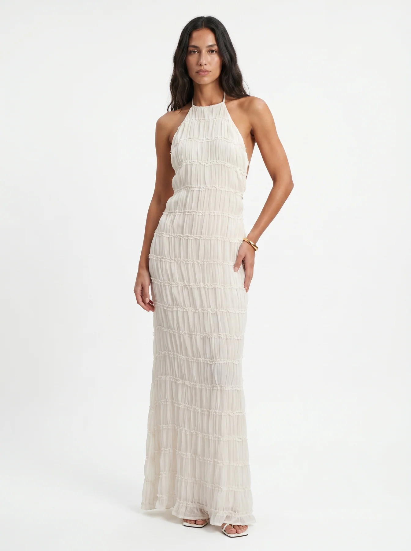 Violeta vestido largo blanco – vista frontal