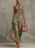 Serena vestido largo halter floral verde - vista frontal