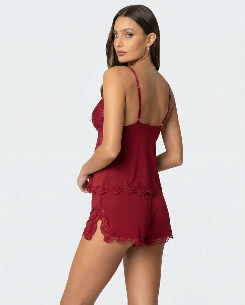 Conjunto encaje burdeos - vista trasera